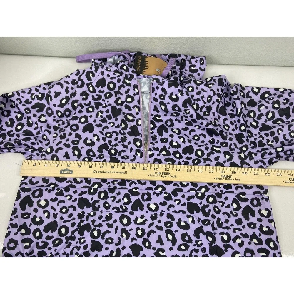 Main Strip Women Small Windbreaker Purple Leopard Print Packable Hooded NWT - Picture 8 of 9